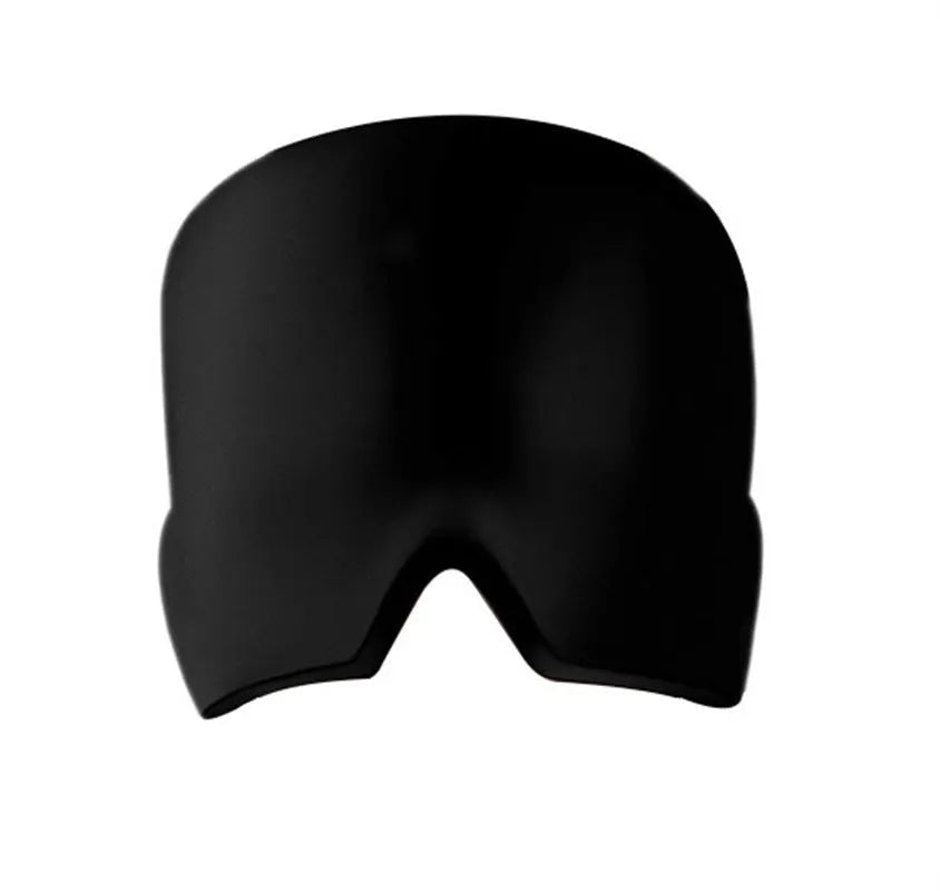 Black elastic cloth gel ice headache relief eye mask showing adjustable headband and cooling gel construction