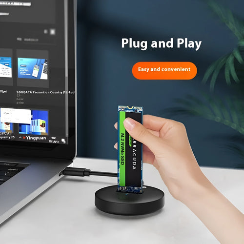 Black external hard disk enclosure with Type-C port for solid state drive installation