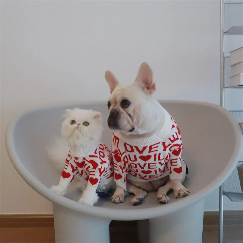 Red rabbit velvet padded dog sweater in sizes XS to XXL for small medium large dogs