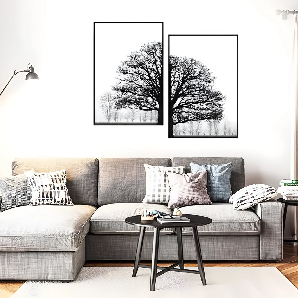 Black and white winter trees modern sofa background wall decorative painting