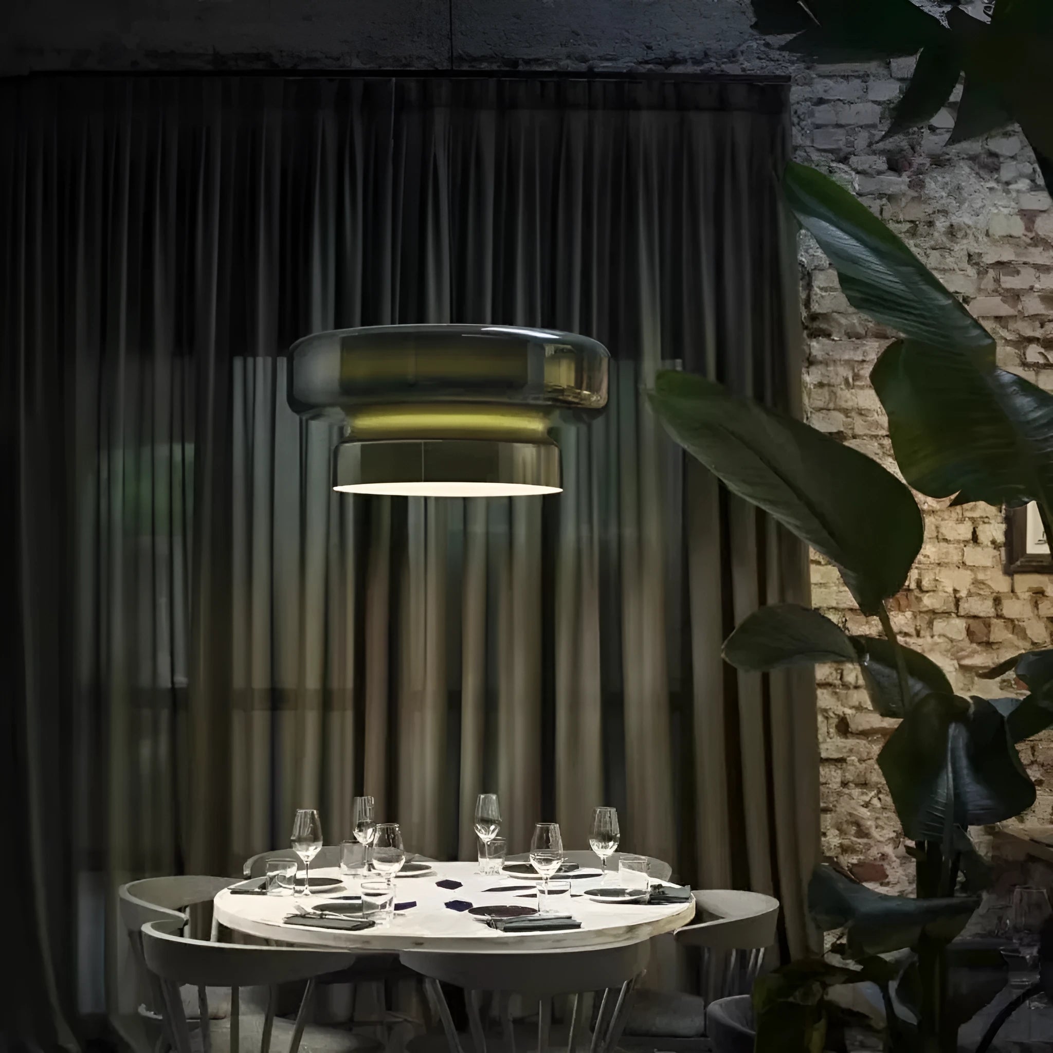 Modern minimalist glass chandelier in four colour options with dimensions 36x36x18cm