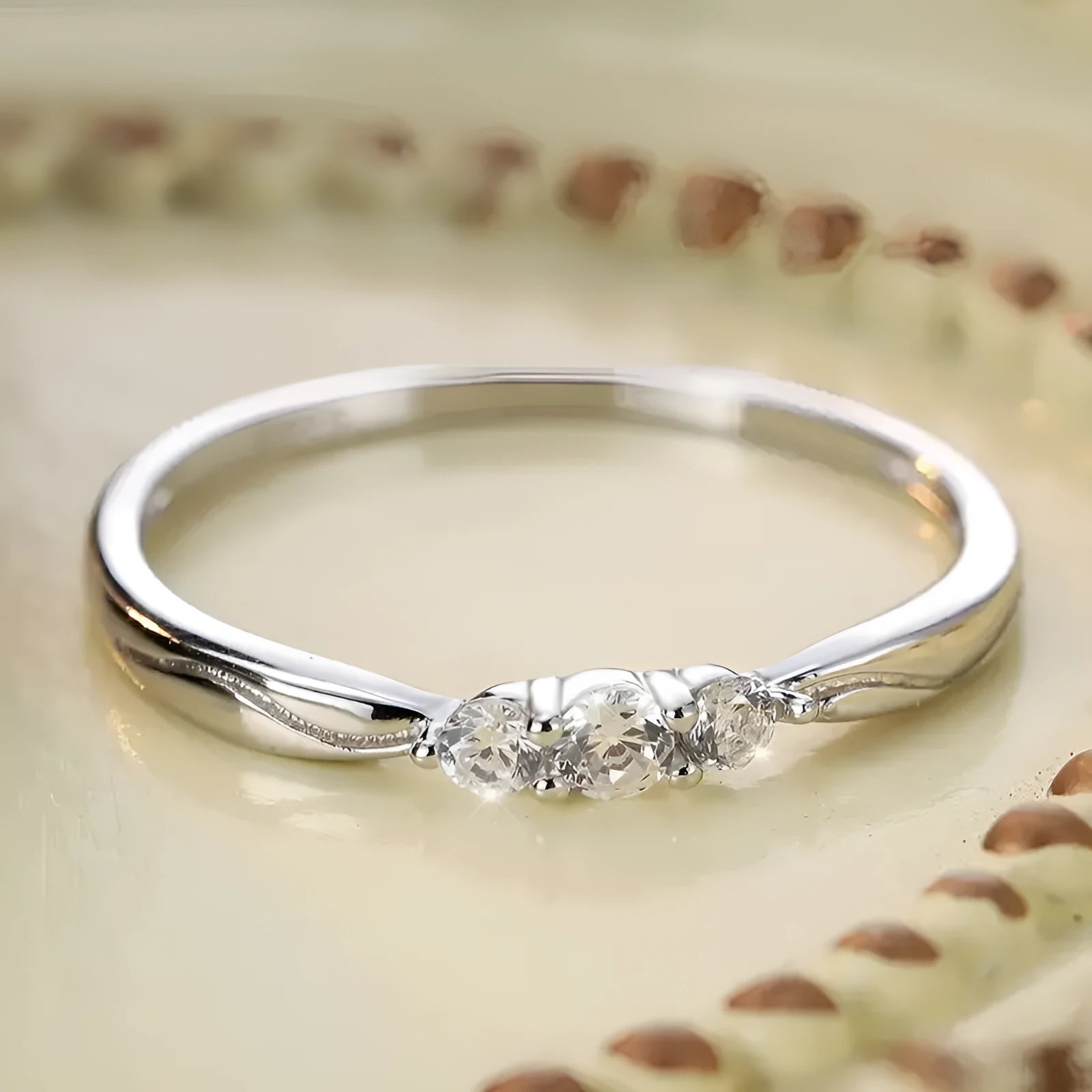 S925 sterling silver ripple wave gang drill small ring on white background, white gold colour texture