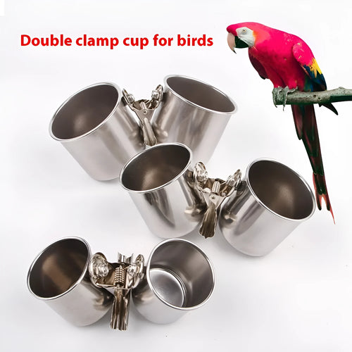 Stainless steel birdcage food container outdoor feeder in natural metallic colour