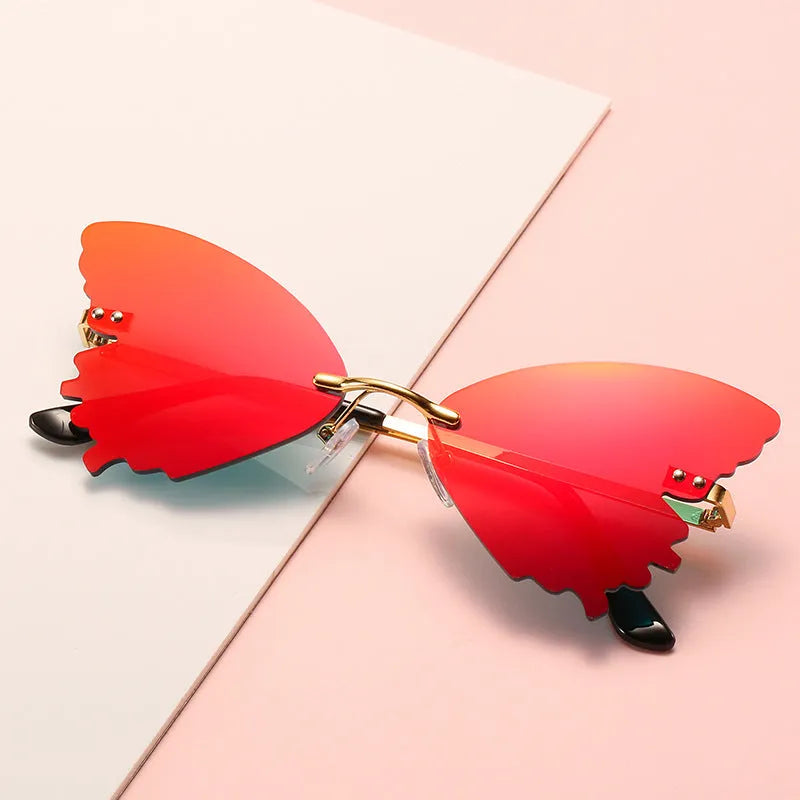 Butterfly rimless sunglasses in vintage style with UV400 protection and plastic metal frame