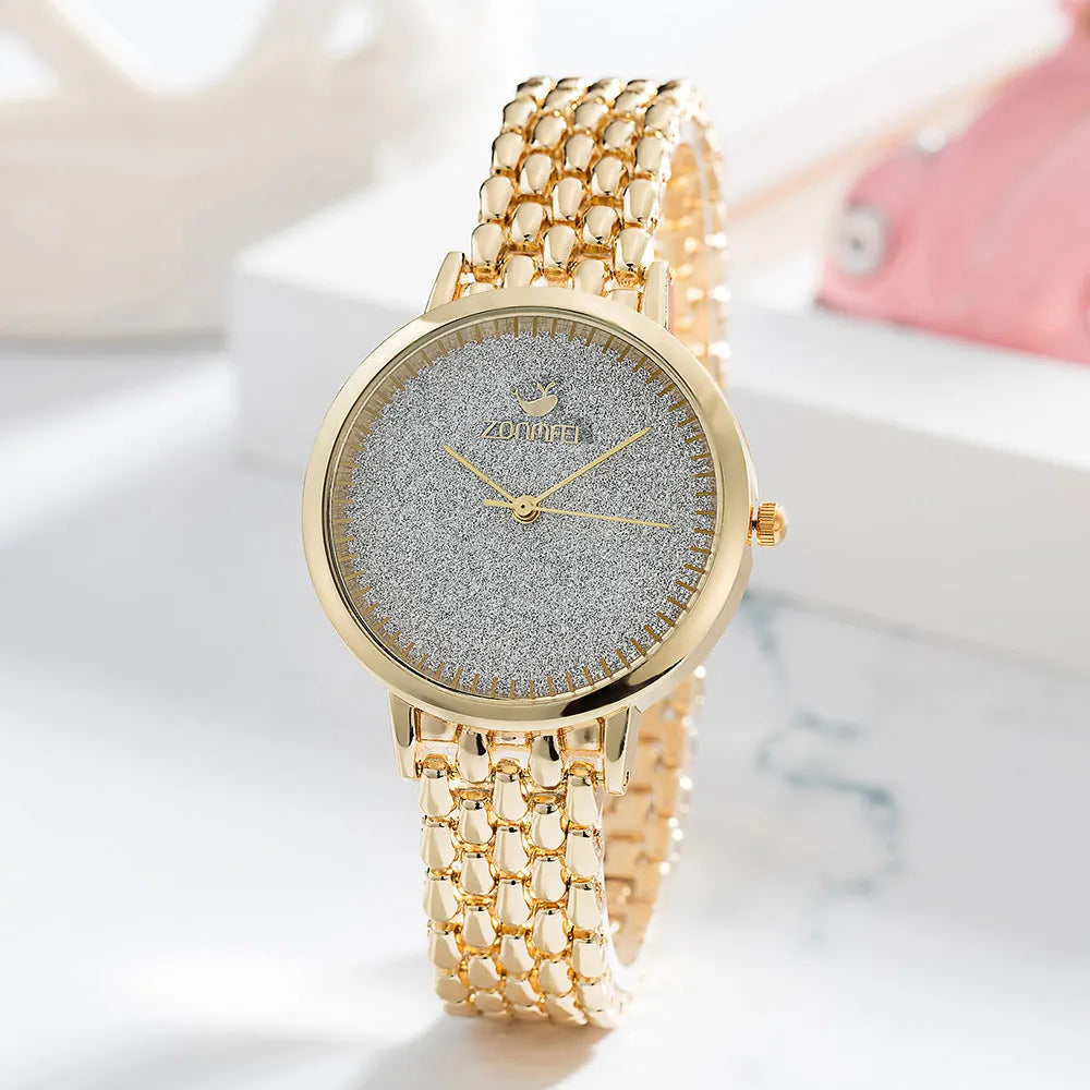 Ladies full diamond small dial quartz watch with alloy strap and titanium buckle, available in gold