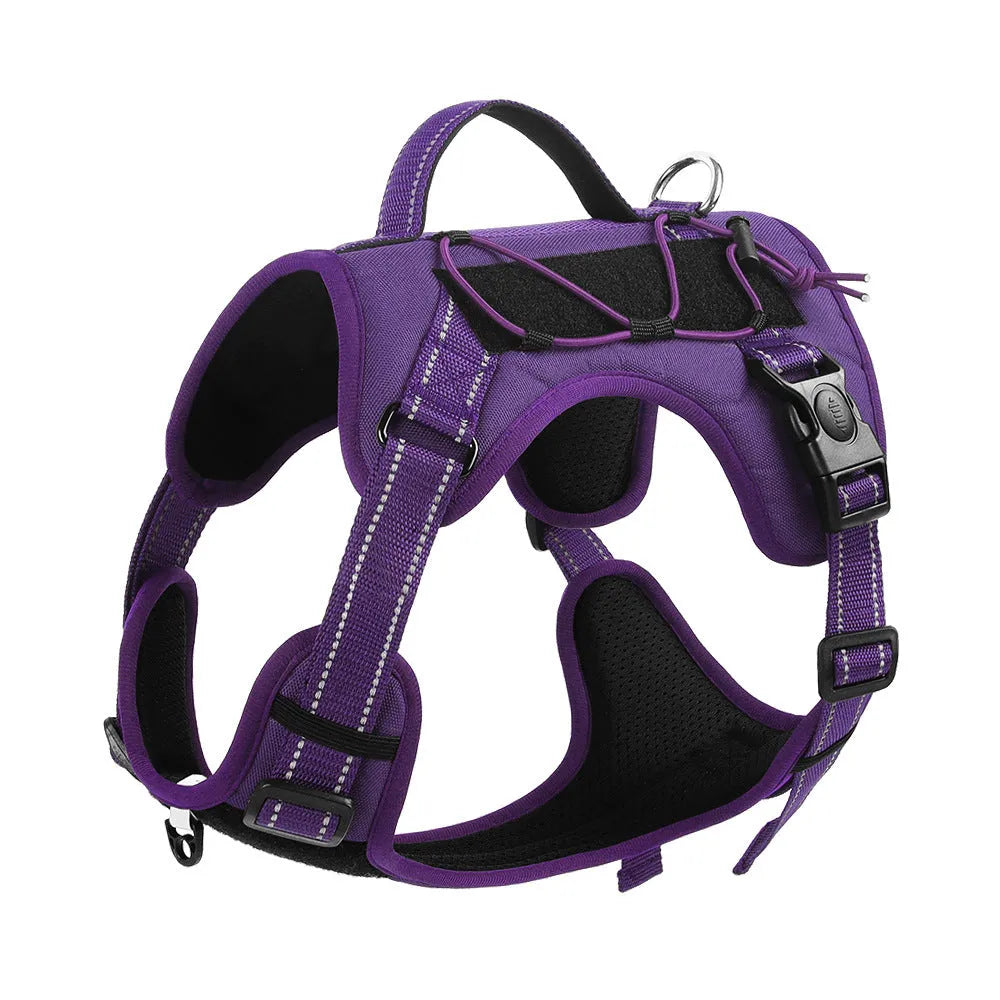 Reflective explosion-proof dog harness vest with hand-holding rope in orange, black, navy blue, brown, or dark purple colour options