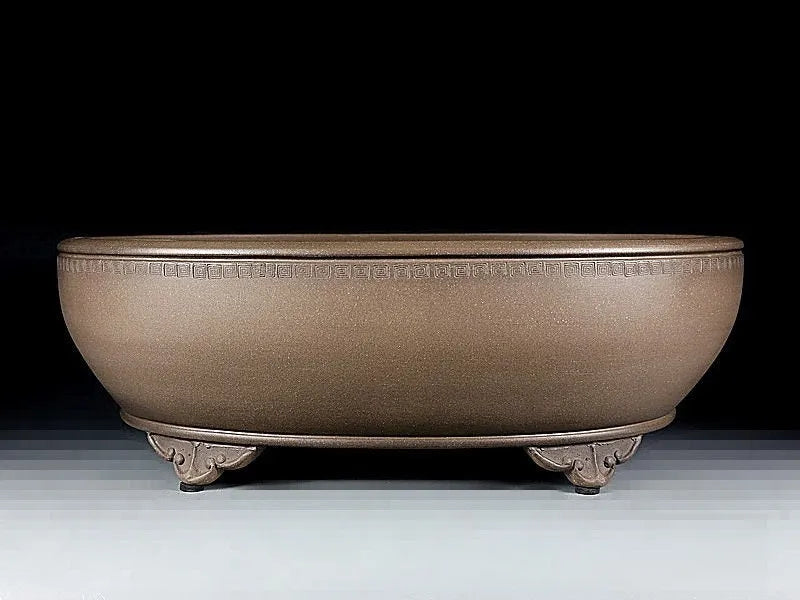 Handmade oval purple sand flowerpot for plants on desk or ground, 50 cm long.
