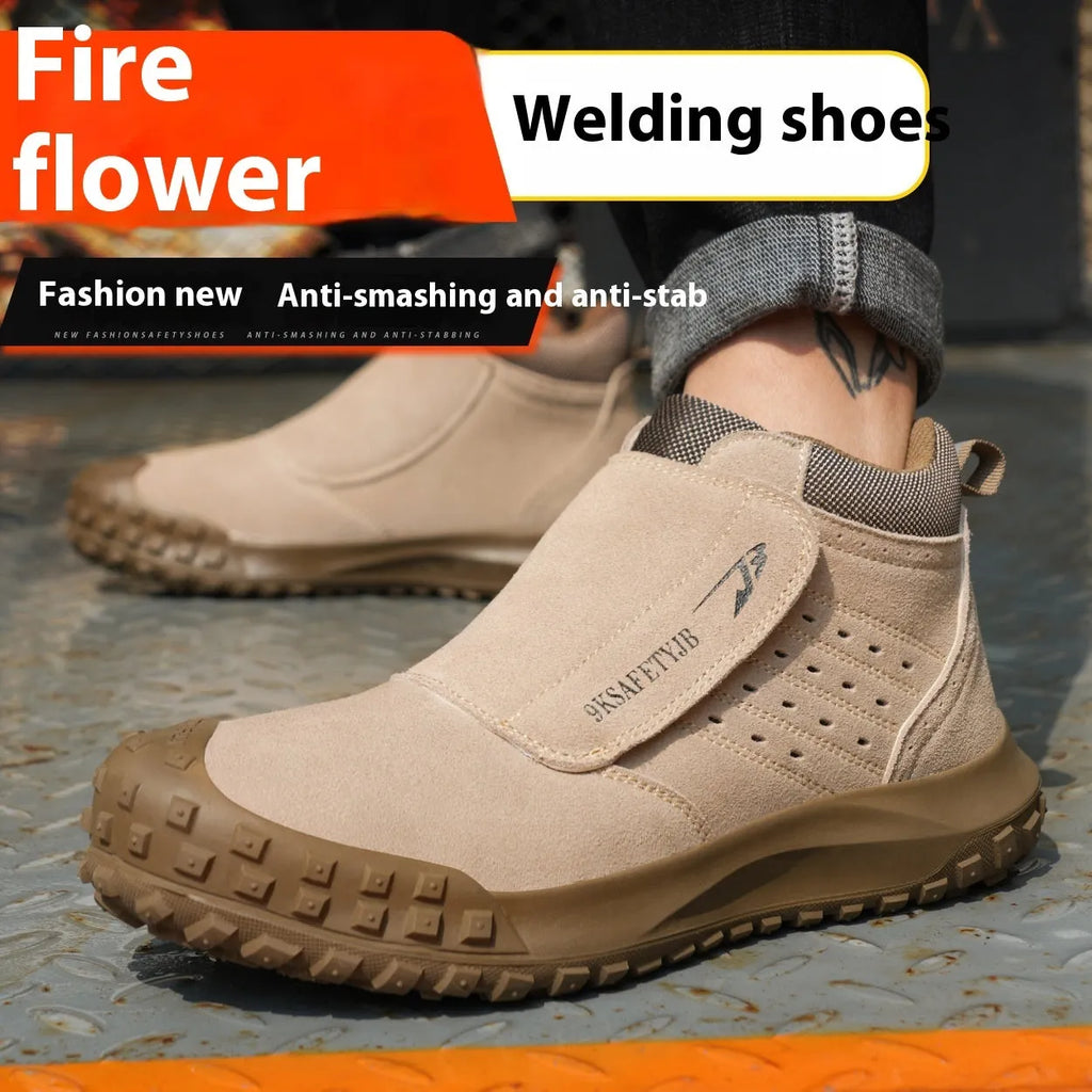 Four Seasons lightweight welder safety shoes with steel toe cap in sand colour