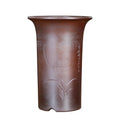 Round carved purple sand ceramic orchid pot with black firewood flat mouth for desktop or ground use