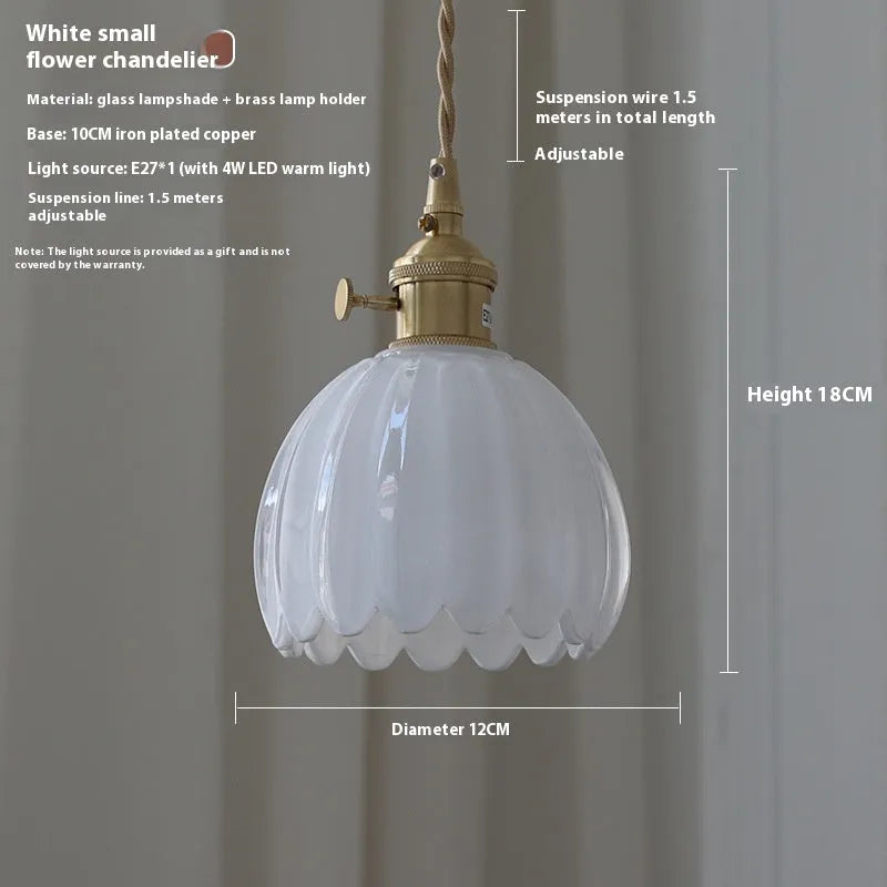 Nordic vintage style glass flower chandelier for bedside in amber, white, green, grey, or transparent.