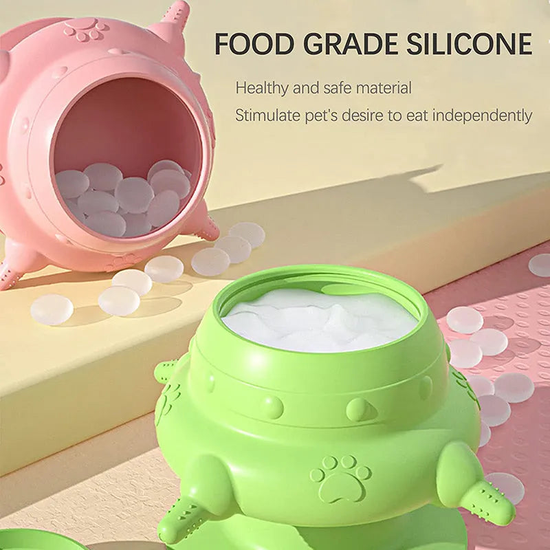 Pink silicone pet nursing device with bionic breast design and four pacifiers