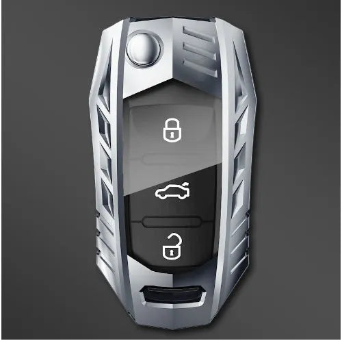 Metal mecha golf auto key shell set in silver with button case buckle