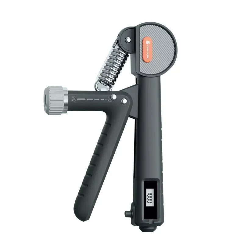 Adjustable spring grip hand trainer in ABS plastic for fitness and therapeutic massage applications