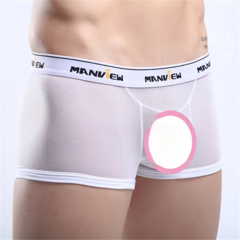 Men's solid colour mesh big boxer briefs on a white background showing breathable fabric texture.