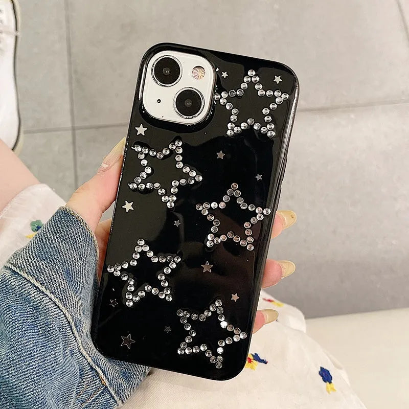 Rhinestone black XINGX phone case with epoxy resin soft cover for Apple iPhone
