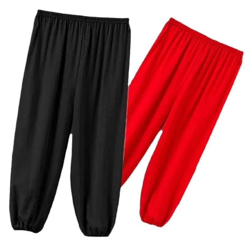 Children's black Lycra Sanda practice pants for martial arts training with high elasticity