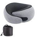 U-shaped memory foam travel neck pillow in a storage bag with colour options shown.