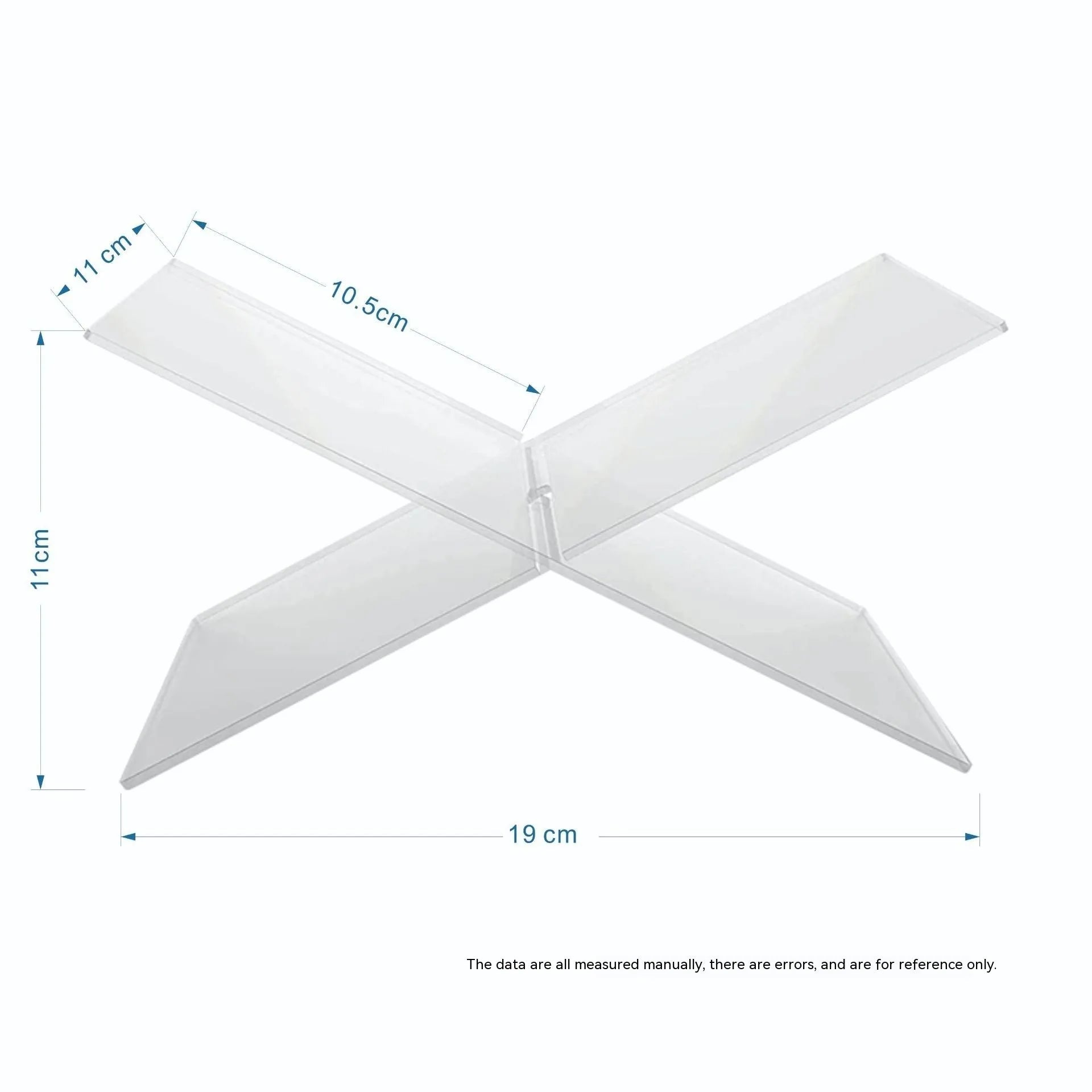 Clear acrylic X-shaped book display shelf holding reading materials on desktop