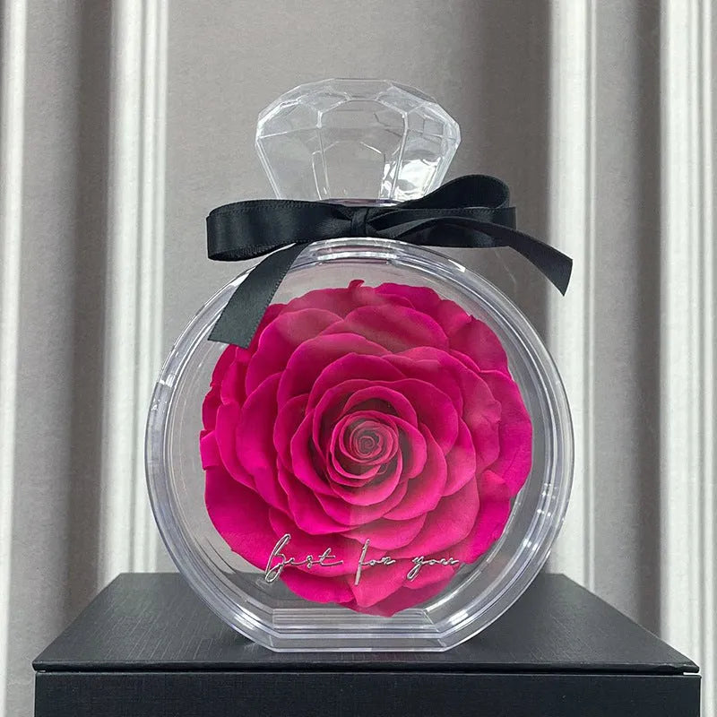 Dried flower gift box with transparent cover, natural eternal rose ornament, 10x6x14cm, available in multiple colours for home decor