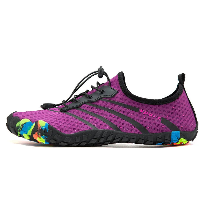 Fast drainage beach swimming shoes with mesh fabric upper and rubber sole in army green colour