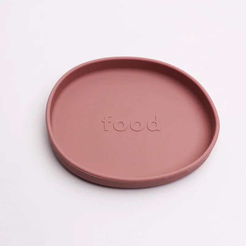 Irregular silicone dinner plate in bright pink, 155x178×25mm, food-grade baby feeding plate