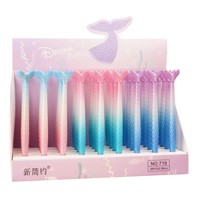 Mermaid pen with 0.38mm needle tube tip in cartoon design and plastic shell
