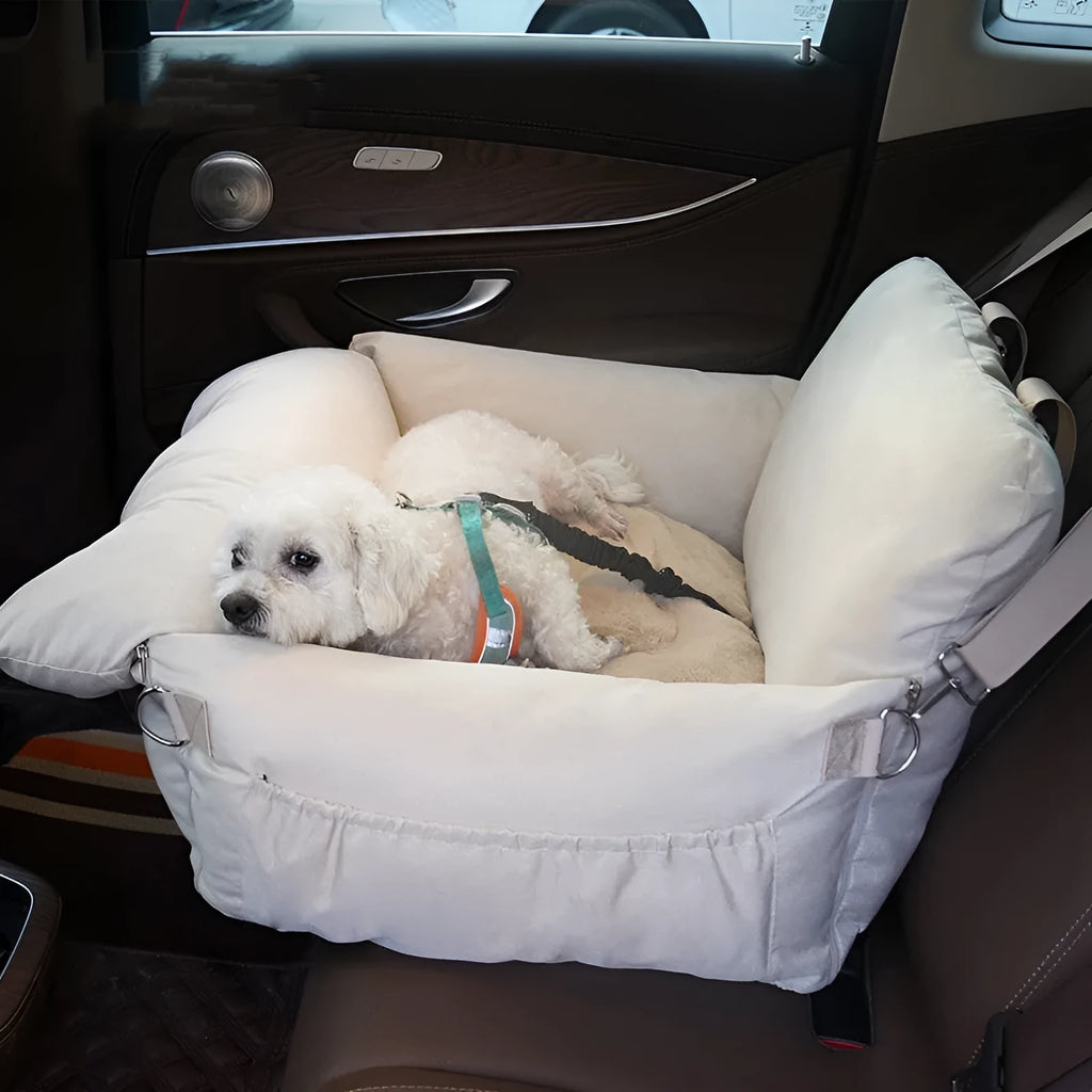 Linen car safety seat front dog bed in beige colour, 60x50x43cm cloth cushion for front seat