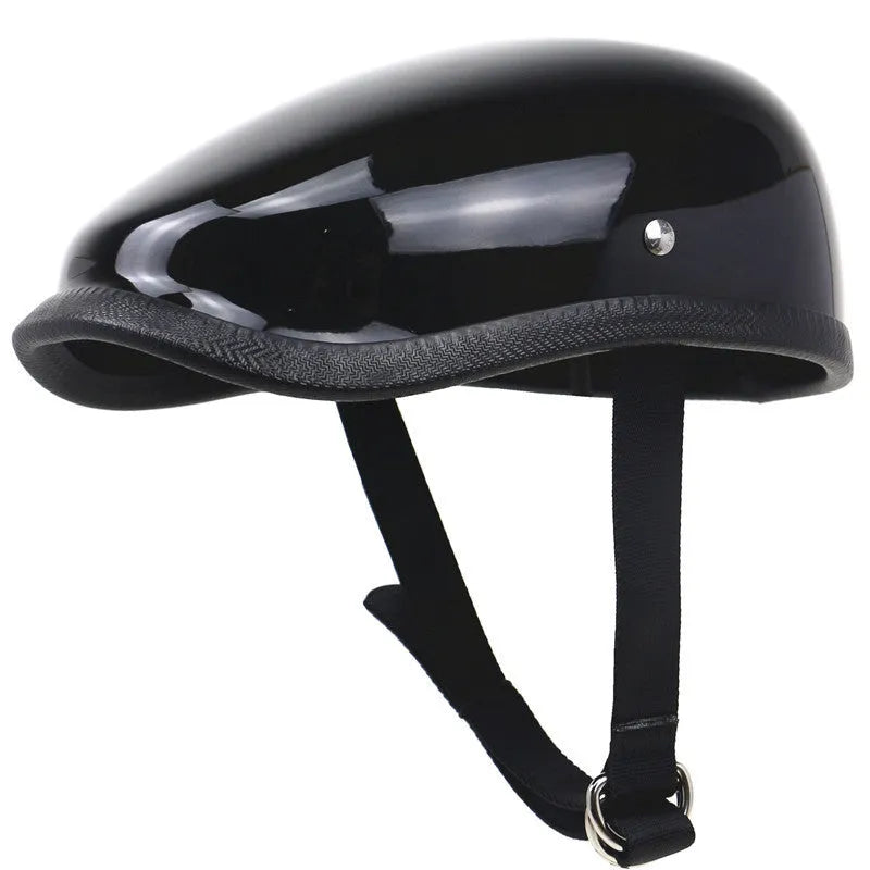 Japanese retro beret half helmet bright black fibreglass lightweight motorcycle electric bicycle
