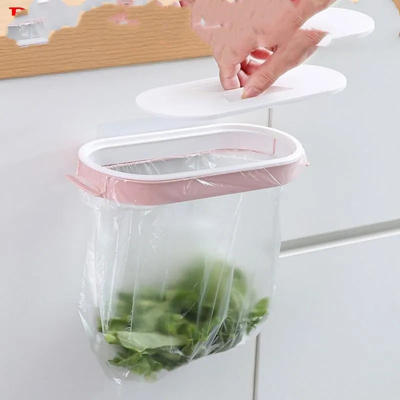 Blue plastic kitchen rubbish bag storage rack designed for under-cabinet mounting.