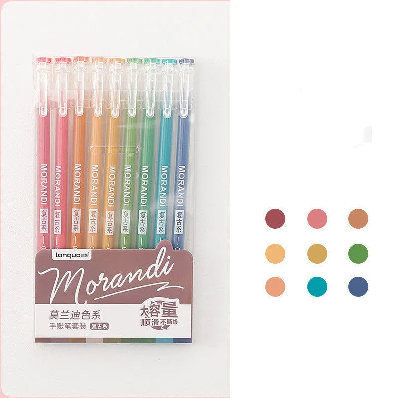 Set of nine 0.5mm needle tip gel pens in plastic shells with choice of Japanese colour themes