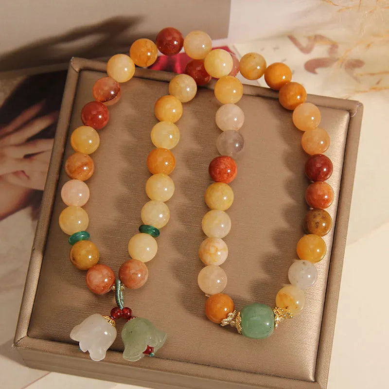 Natural jinsi jade multi-layer bracelet with orchid pendant for women