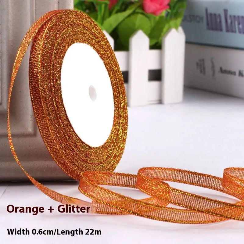 Polyester gift packaging ribbon roll in selected colour, 0.6cm wide decorative band