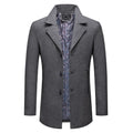 Men's loose wool coat with cotton padding, zipper pocket, solid grey burgundy or camel colour, sizes M to XXXXL