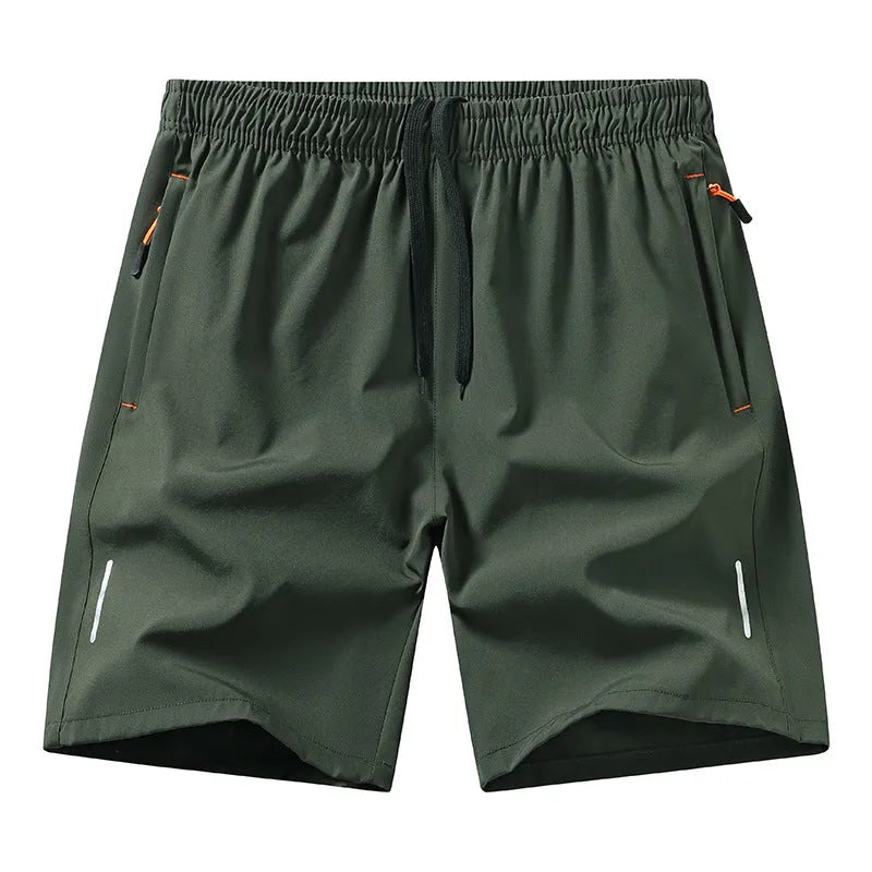 European size men's athletic shorts in black polyester, straight-leg summer sports shorts