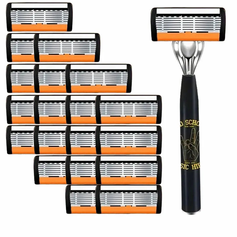 Black six-layer manual shaver handle with multiple blade configurations for barber tools