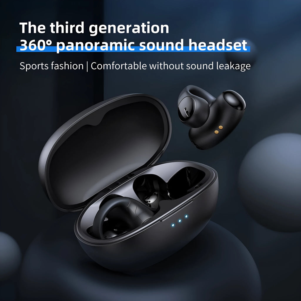 T306 wireless Bluetooth gaming headset with ear-hook design in black colour