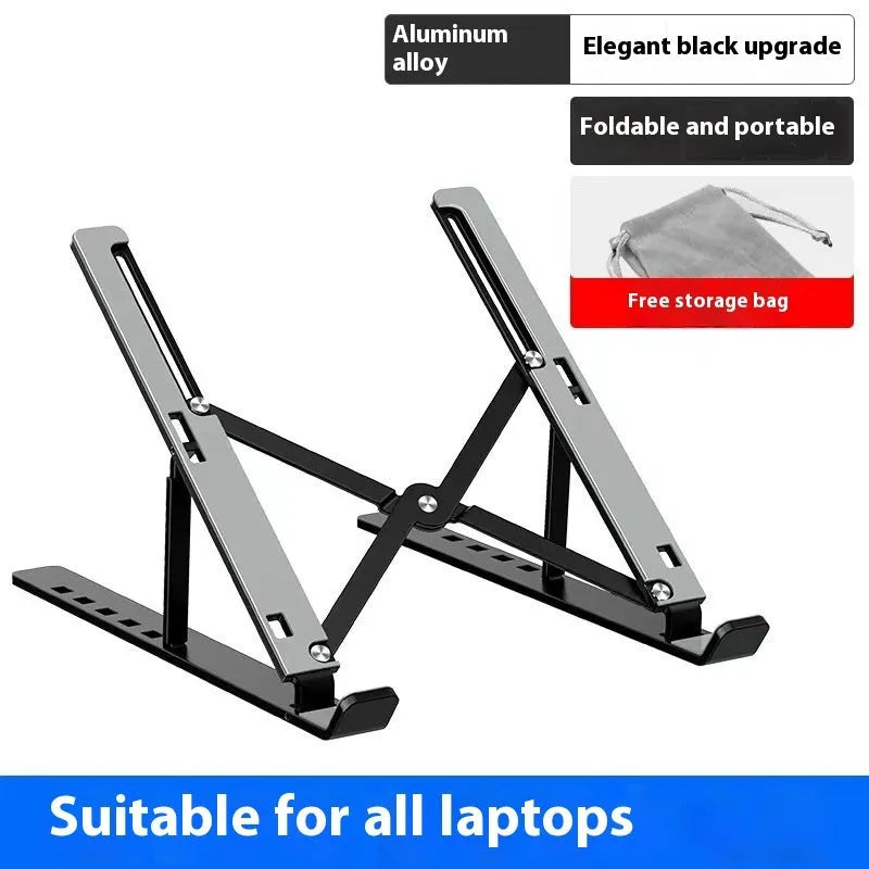 Aluminium folding laptop stand in silver colour with cooling gap beneath device placement area