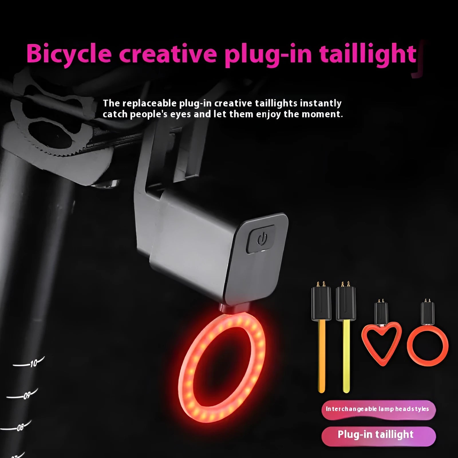 Bicycle tail light with flowing water effect mounted on bike seat tube for night riding safety