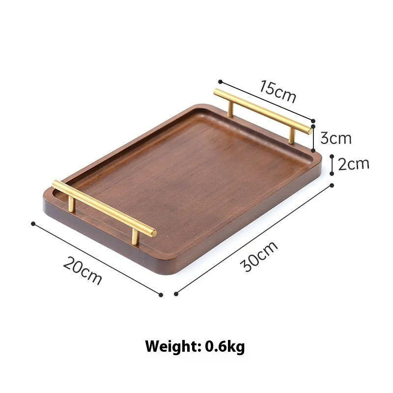 Square bamboo serving tray with brown handle in solid colour, suitable for hotels and cafes.