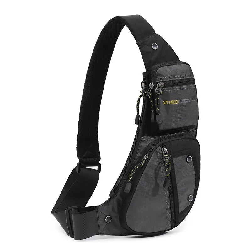 Men's nylon outdoor multi-functional shoulder messenger bag in black with extended storage