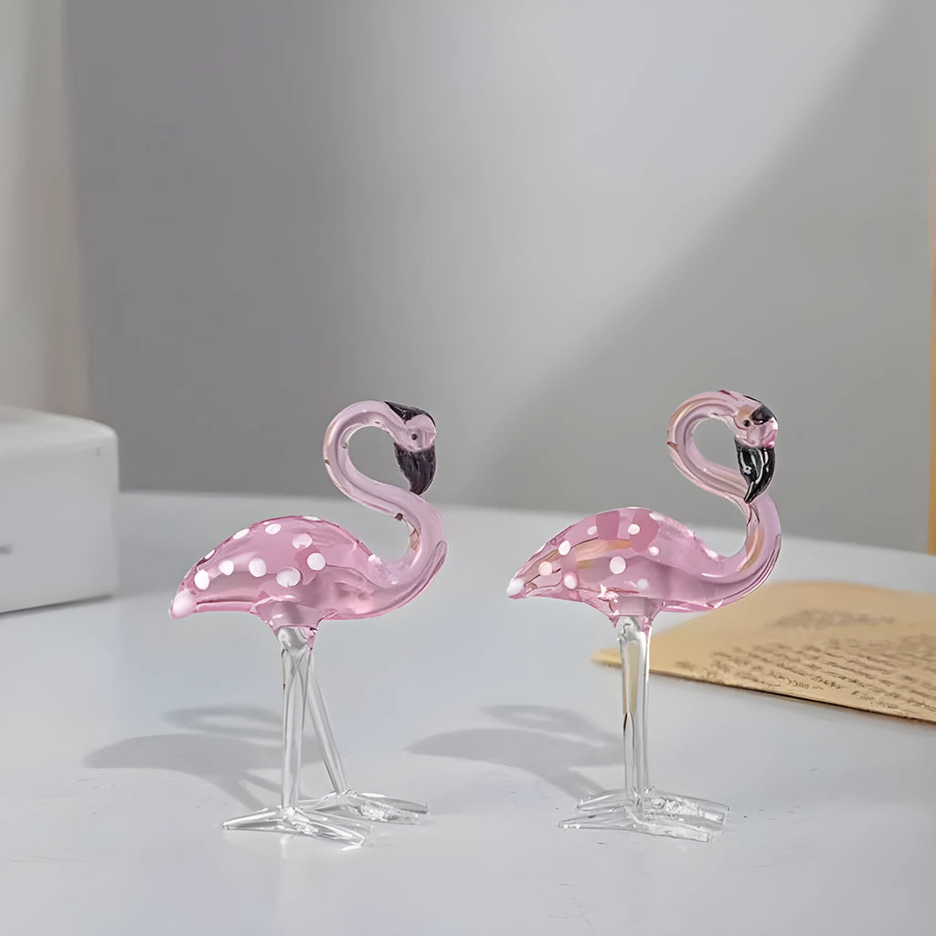 Pink flamingo crystal decorative figurine on a white base for modern home table decor.