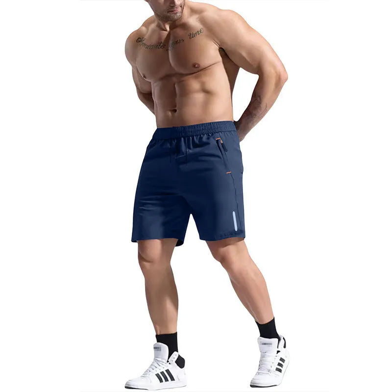 Men's grey bamboo fibre blend shorts with an elastic drawstring waistband, shown in a shorts length.