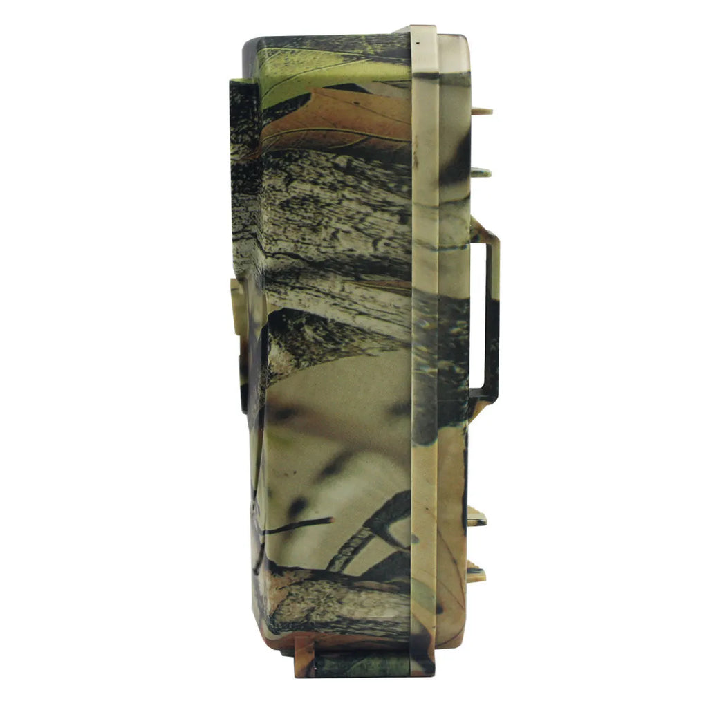 Yellow brown hunting game camera with infrared sensors and compact plastic housing