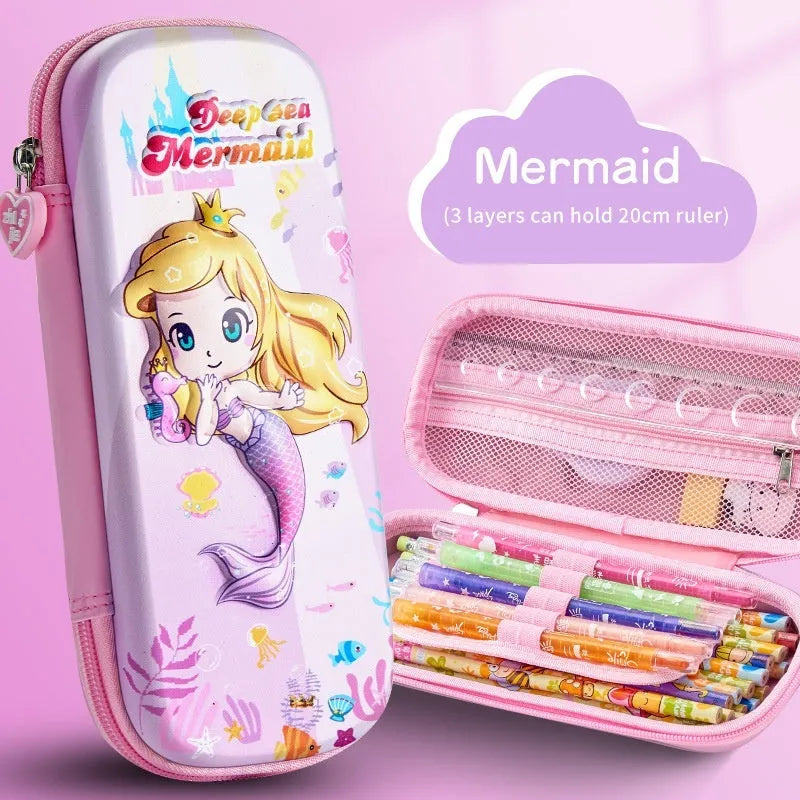 3D leather pencil case with embossed spaceship design organising pens and pencils