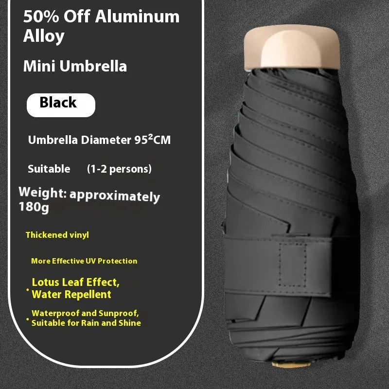 Closed five-fold sun umbrella with gradient vinyl lamination and alloy frame, shown in beige colour.