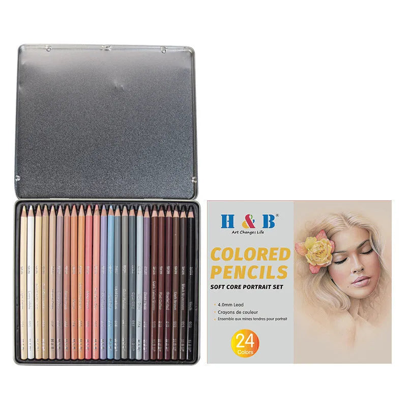 24 skin colour pencils in round metal tin case for portrait drawing art supplies