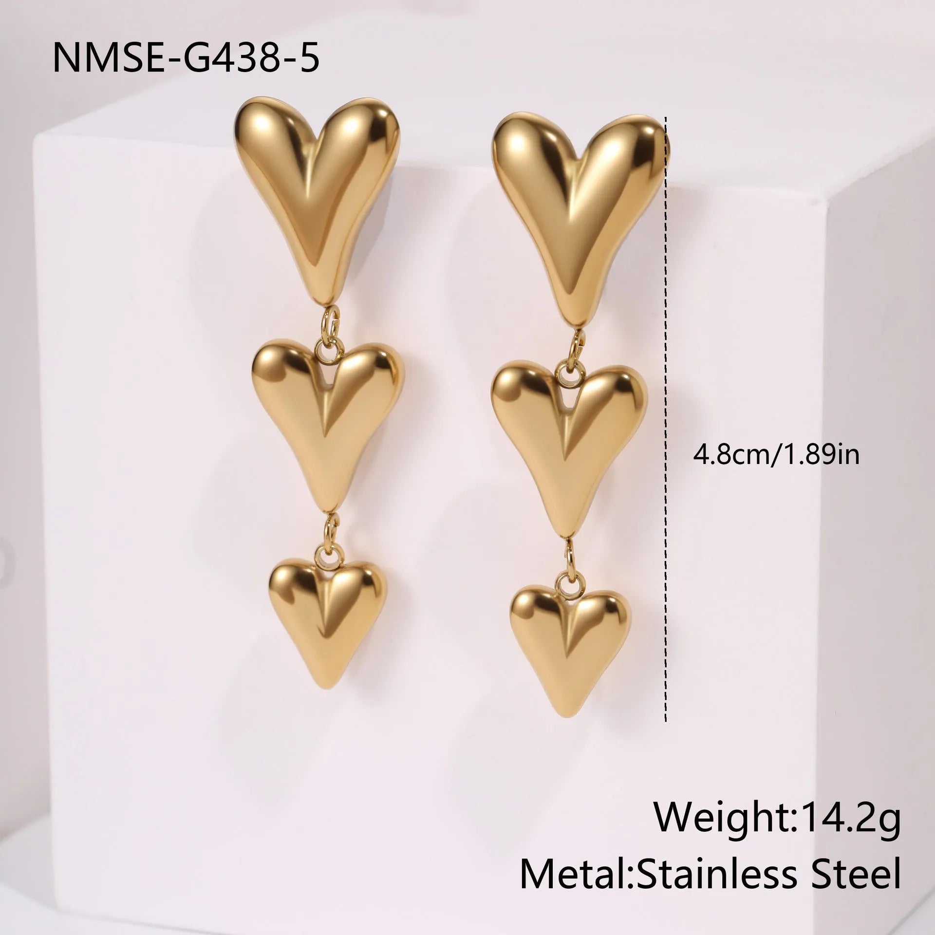 Women's 18K electroplated stainless steel heart-shaped drop earrings in colour NMSE-G438-5