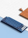 Ku102 mechanical keyboard in deep sea blue with tea axis switches, USB Bluetooth Type-C, and monochrome backlight.