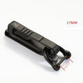 Titanium alloy key ring pendant with black buckle belt attachment, shown in sizes 9mm, 13mm, 17mm, and 21mm