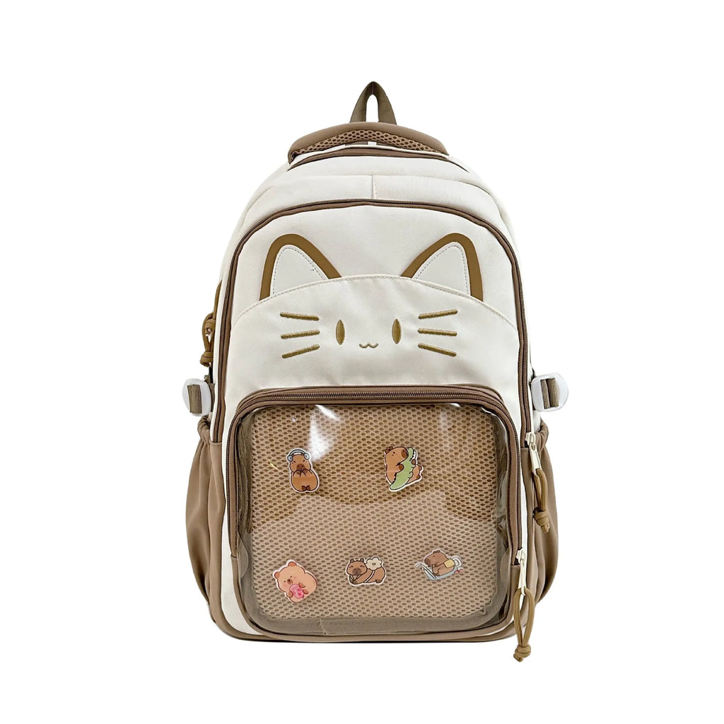 Korean cartoon backpack in nylon with large capacity and curved shoulder straps